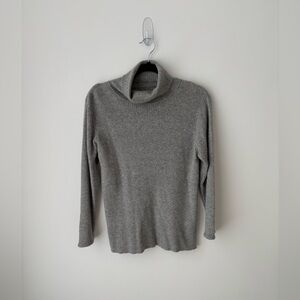Soft Grey Ribbed Turtleneck Sweater Wool Cashmere Feel Minimalist Knit